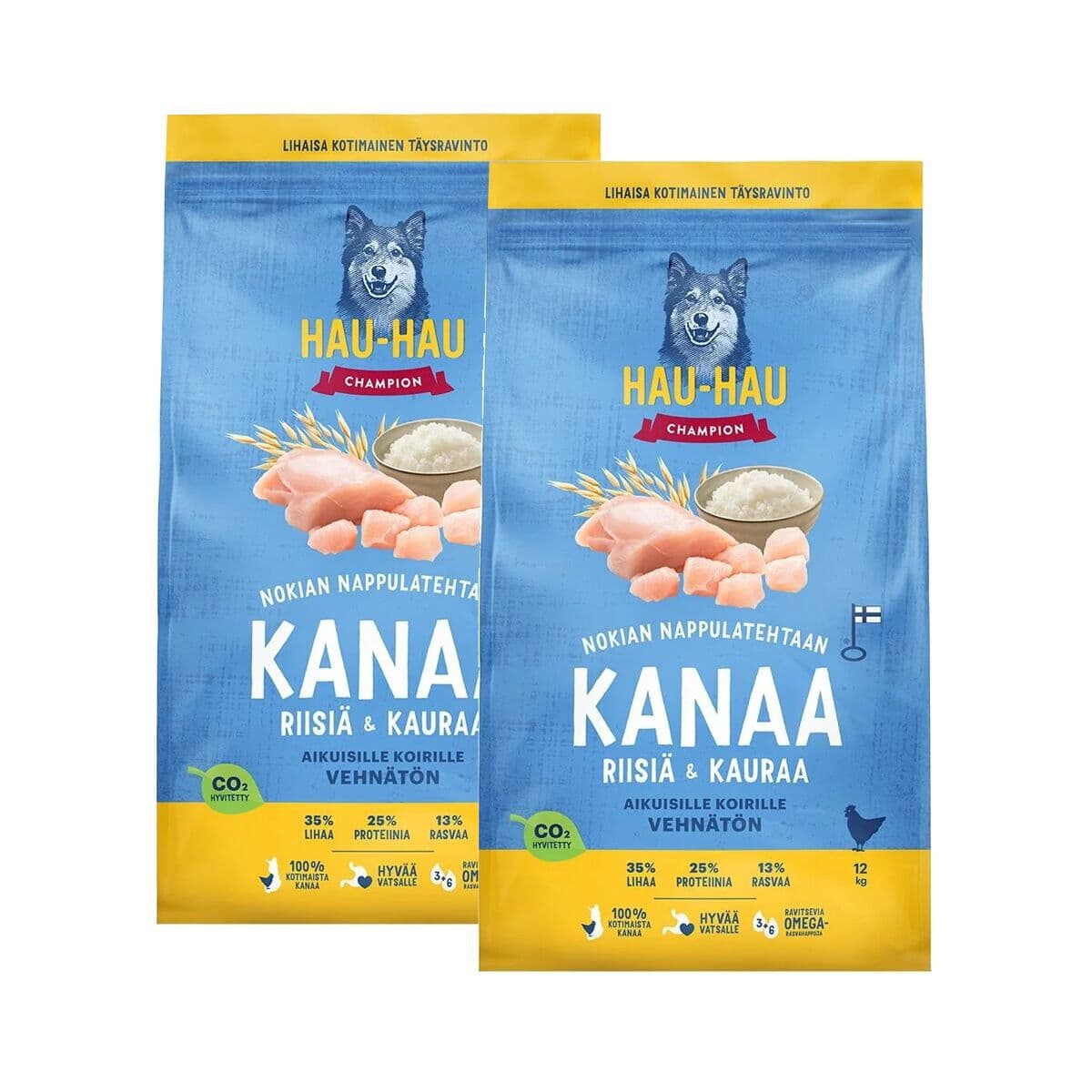 Hau-Hau Champion Kana, riisi ja kaura 2x12kg – Hau Hau Champion