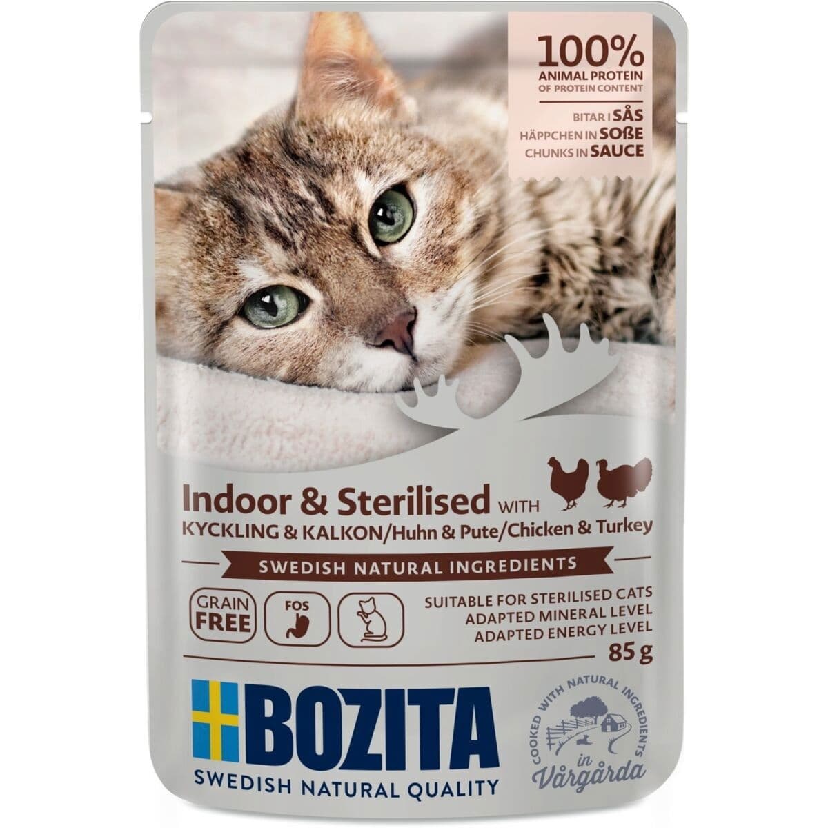Bozita Indoor & Sterilised kana&kalkkuna kastikkeessa 85 g – Bozita