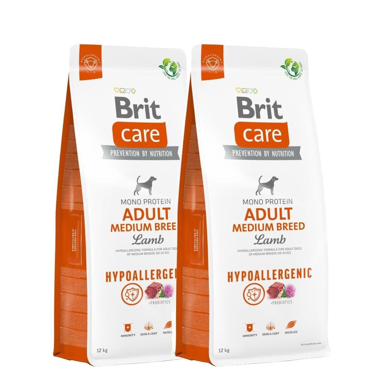 Brit Care Dog Adult Medium Breed Hypoallergenic Lamb 2x12 kg – Brit