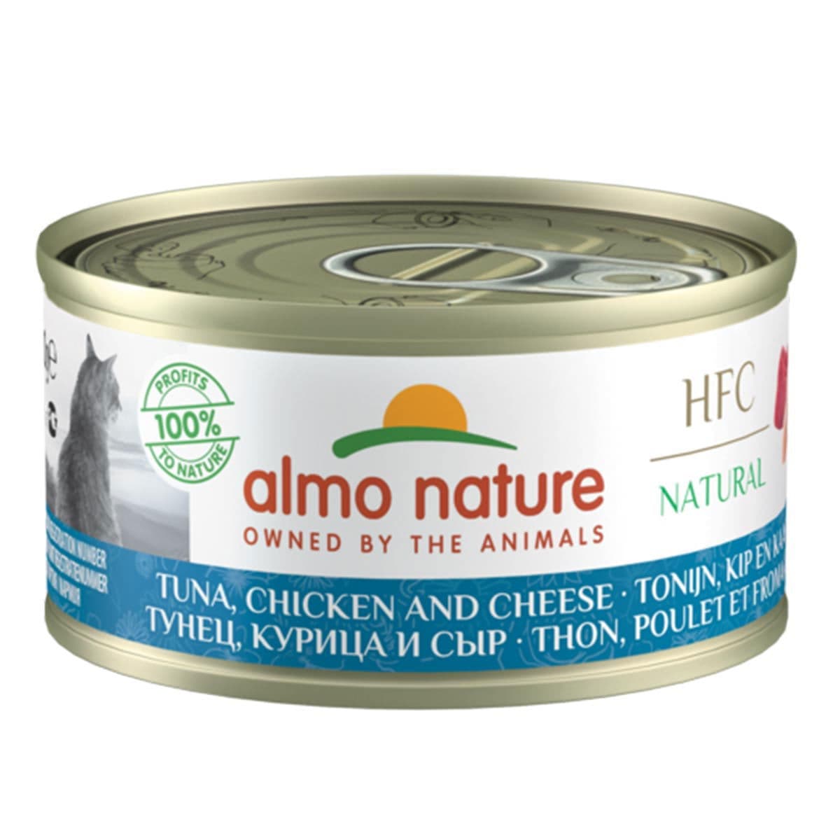 Almo Nature HFC -kissan märkäruoka, tonnikala, kana, juusto 70 g – Almo Nature