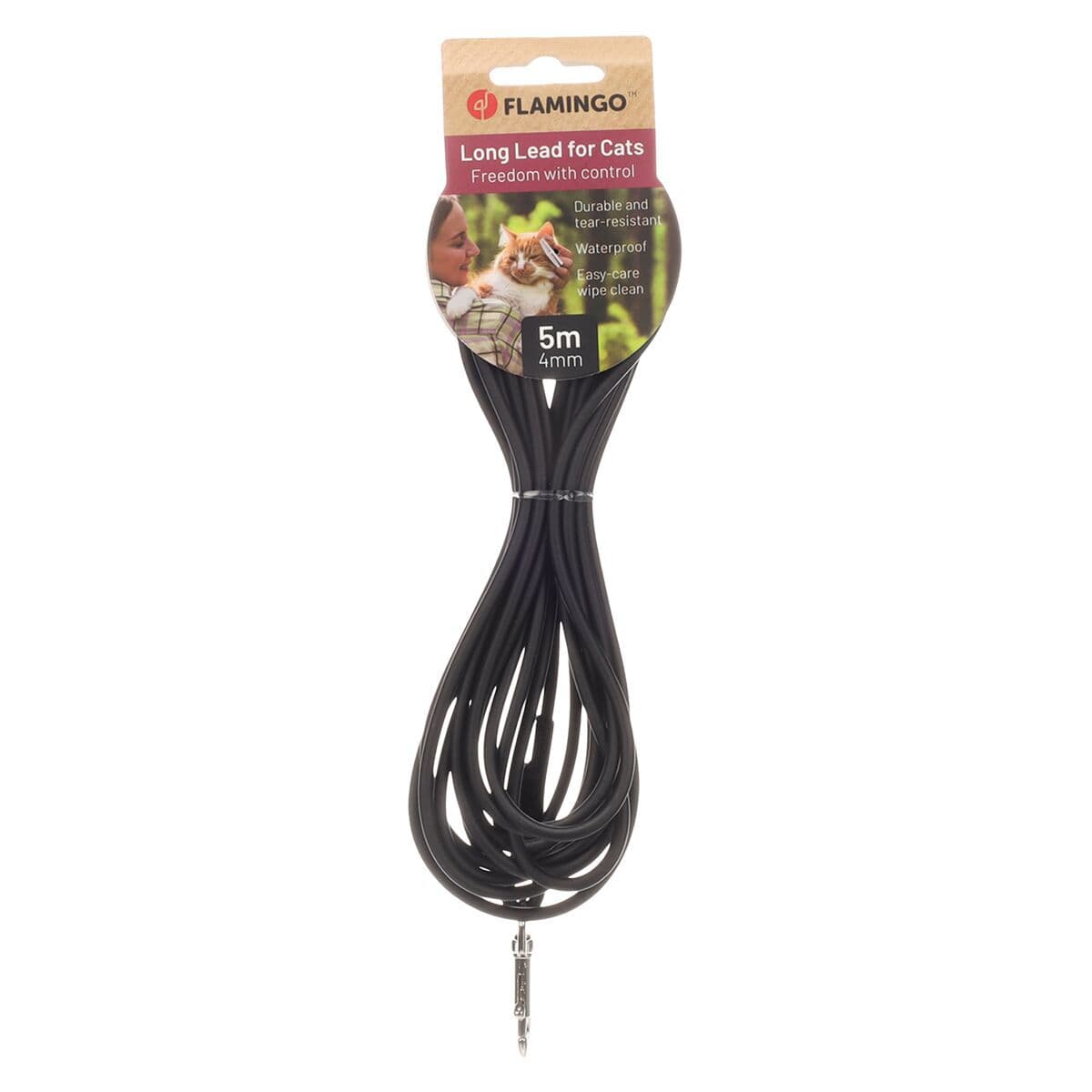 Kissan talutushihna Flamingo Caspar 5m/4mm, musta – Flamingo