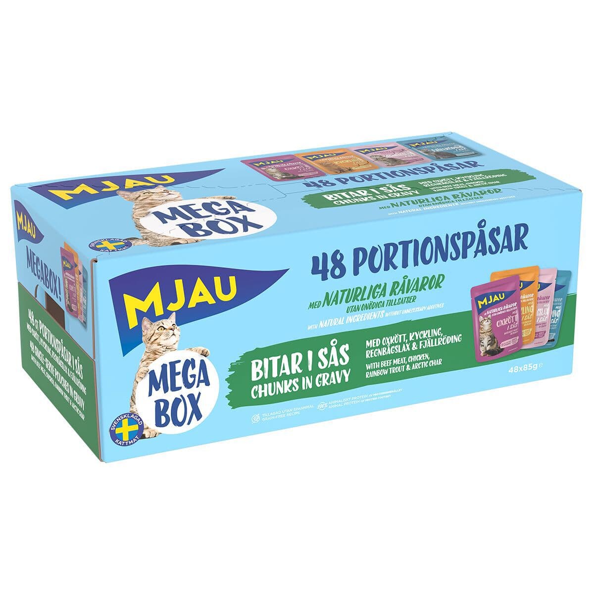 Mjau Megapack lihaa ja kalaa kastikkeessa 48 x 85 g – Mjau