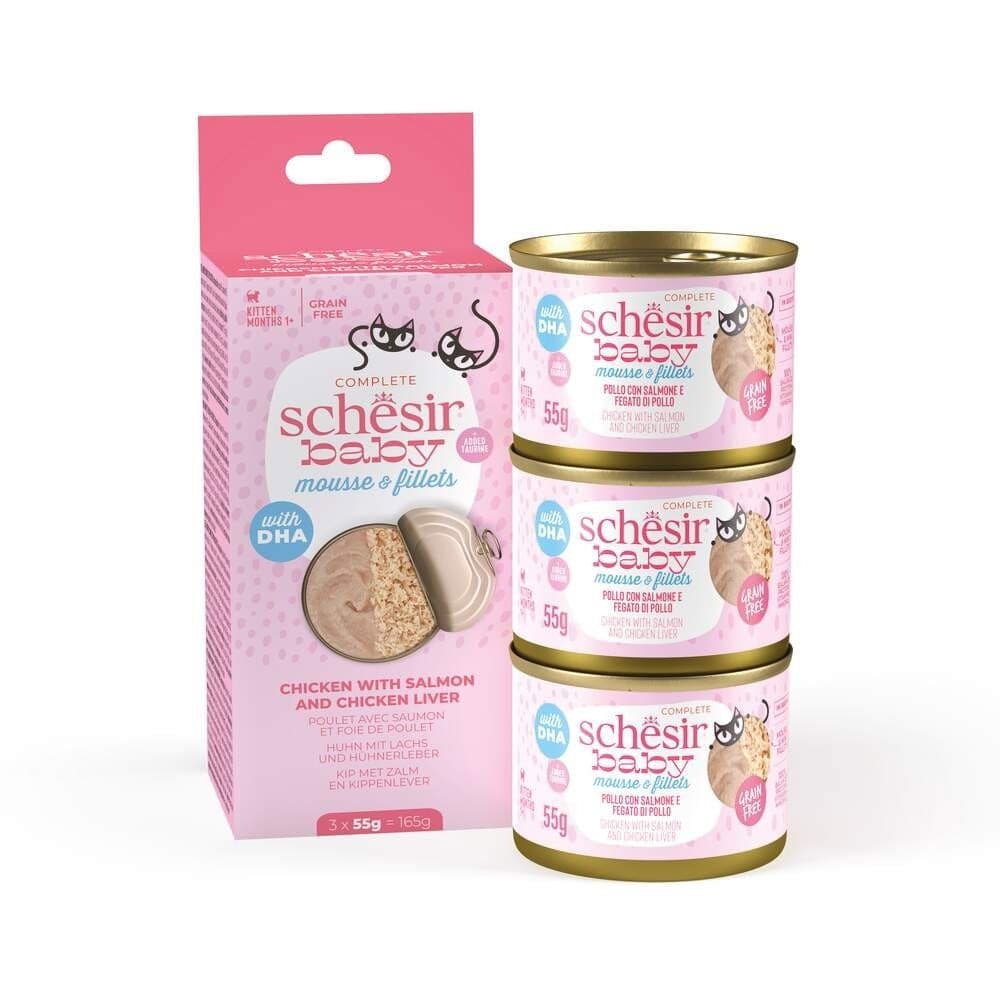 Schesir Baby Mousse & Shreds kana & lohi 3 x 55 g – Schesir