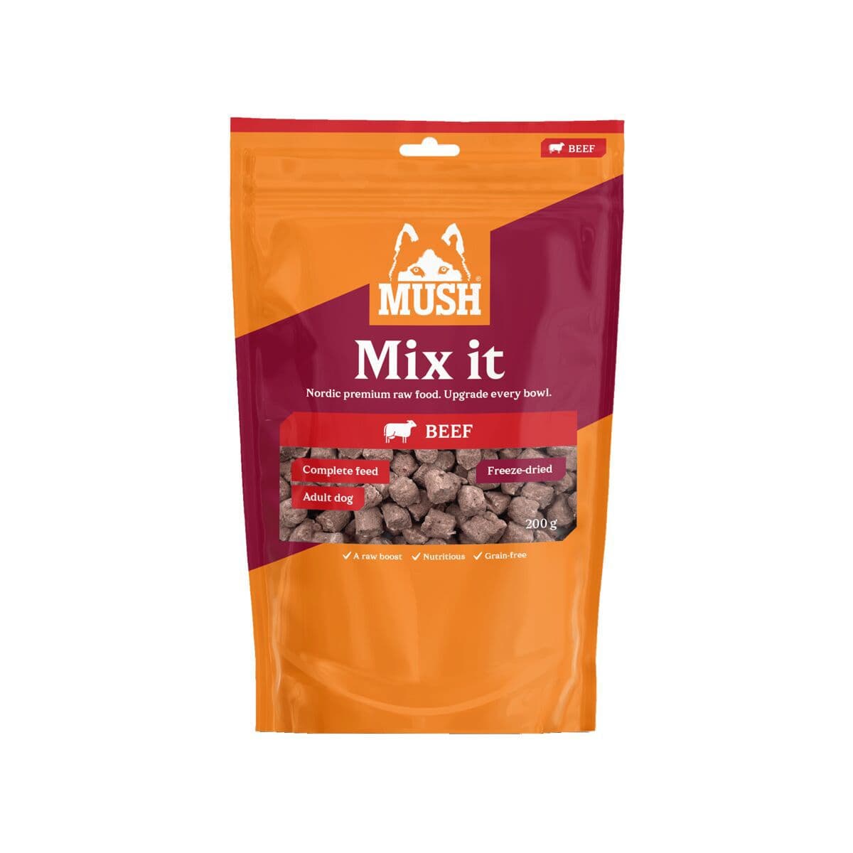 Pakastekuivattu koiranruoka Mush Mix it, nauta – Mush